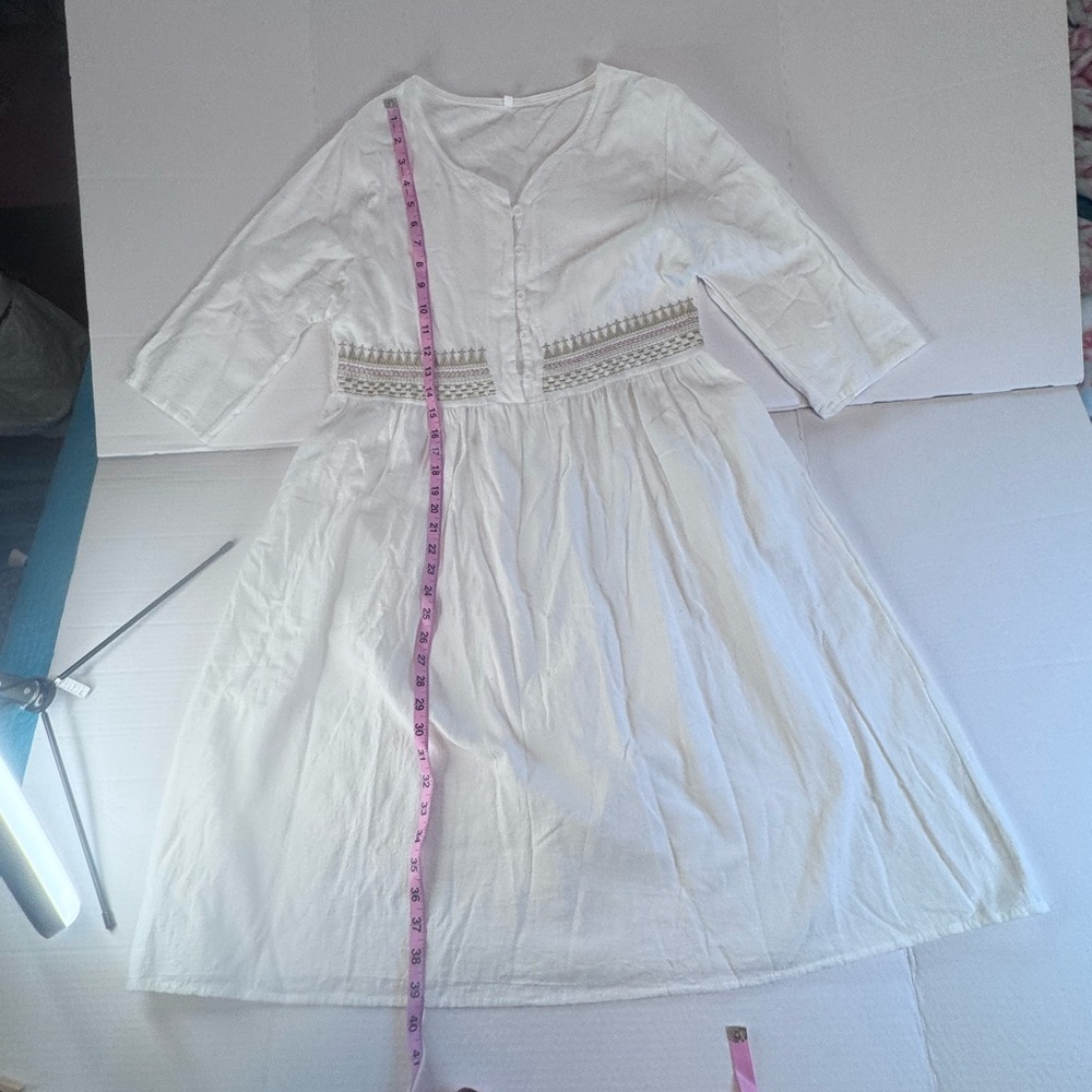 Women’s White Boho Peasant Midi Dress 2XL Embroidered Empire Waist Cottagecore - Picture 9 of 14